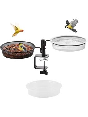 Window-Mount Dual Bird Feeder and Water Bowl - Black